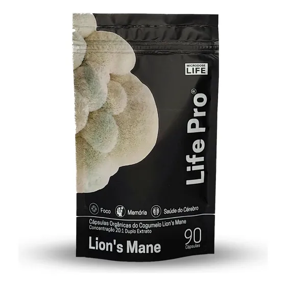 Microdose Life Lions Mane Juba de leão - Cogumelo do Foco Concentração e Memória - Life Pro 90 caps