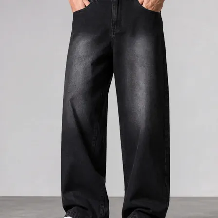 Calça Jeans Masculina Larga Baggy Grande Reta Balão Wide Black Street 40