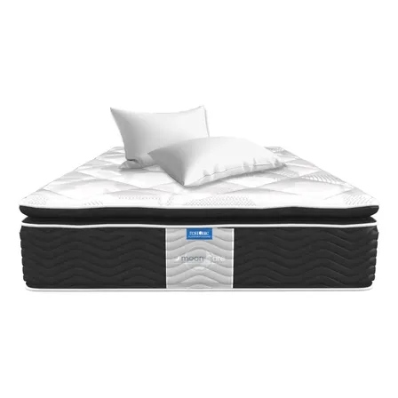 Colchón Matrimonial Restonic Moon Care Confort Ortopédico Tela Antibacterial + 2 Almohadas Hipoalergénicas Negro/gris