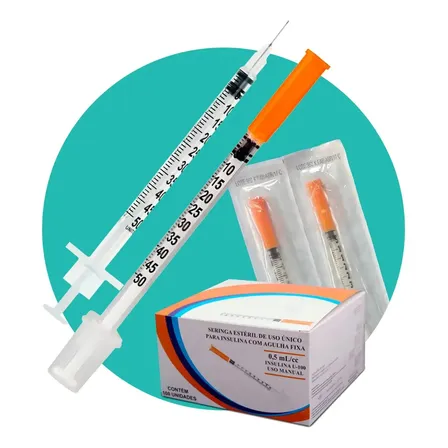 Seringa Insulina Sr 0.5ml 6 X 0.25mm Agulha Fixa 100 Unidade Capacidade 0.5 Ml