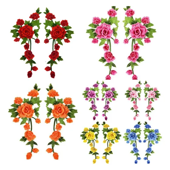 Flores Cor Rosa Bordadas Aplique Com Flores 3d Lindas 1 Par