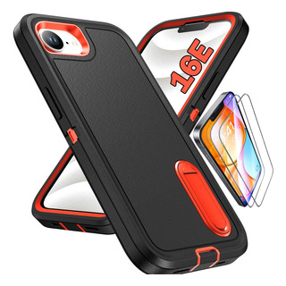 Funda Uso Rudo Soporte Para iPhone + 2 Micas De Pantalla Negro-naranja iPhone 16e Funda Uso Rudo Soporte Para iPhone + 2 Micas De Pantalla Negro-naranja iPhone 16e