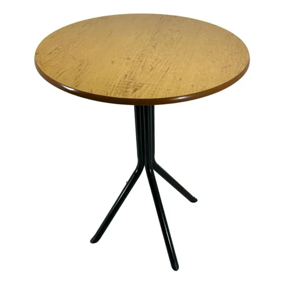 Mesa de bistró redonda de 76 cm con superficie de canela de 60 cm para barra de panadería Brown
