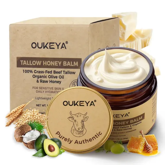 Creme Facial Oukeya Sebo Bovino E Mel 50g Fórmula Leve Hidratação Diária Suaviza Nutre Pele Macia Toque Seco Confortável