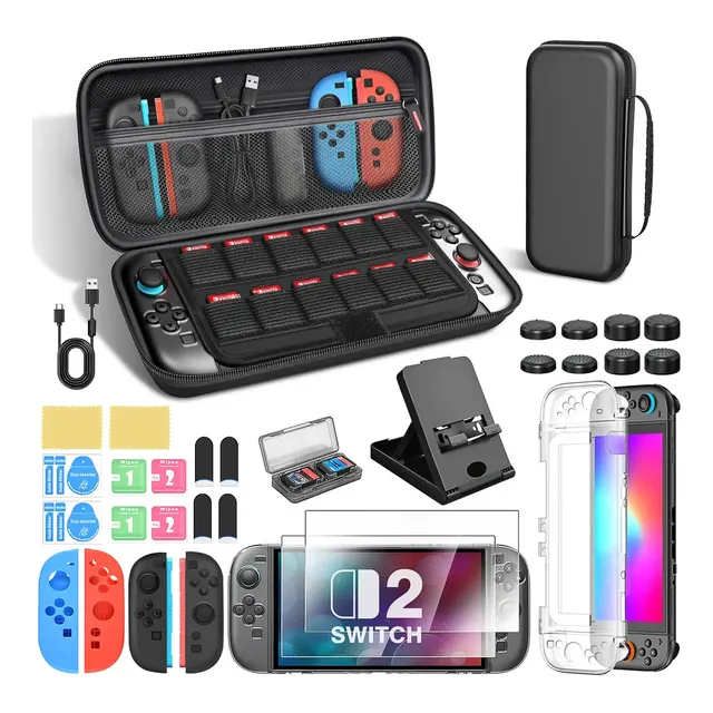 Lyndnice Kit De 33 Accesorios Con Funda Para Nintendo Switch 2,accesorios Con Estuche Para Nintendo Switch,con 1x Funda Protectora Transparente, 2x Protectores De Pantalla Hd, 8x Fundas Para Joystick.