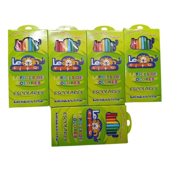 5 Cajas Colores Leoncito Largos Con 12 Pzs