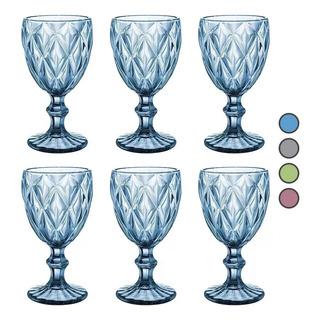 Set 6 Copas Vino Agua Cristal Labrado Vidrio Color Vinta Set 6 Copas Vino Agua Cristal Labrado Vidrio Color Vinta