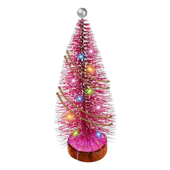 Mini Árbol Pinito Arbolito Nevado C/luces Navideño Navidad Color Rojo