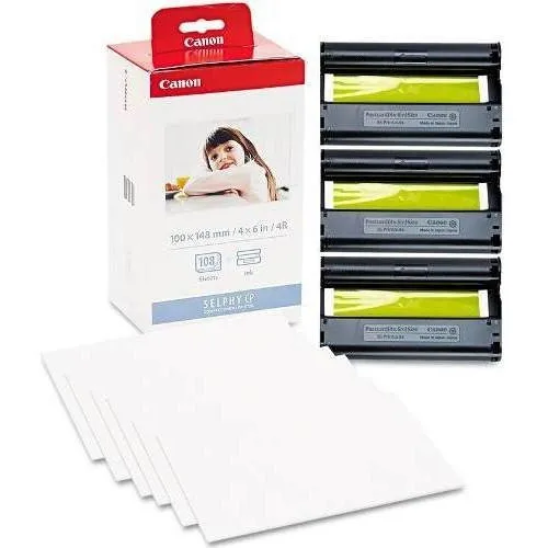Kit de papel Canon con cartucho KP108in para impresora Selphy 108f