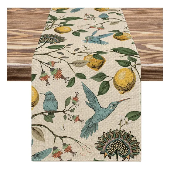 Anydesign Camino Mesa Limon Verano Pajaro Azul Arbol Comedor