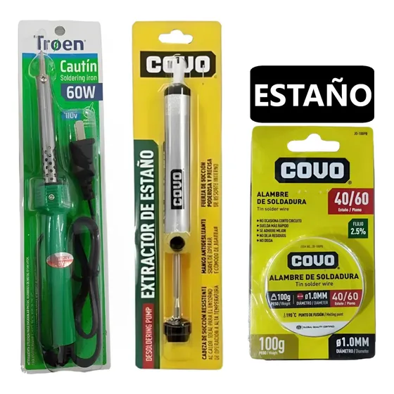 Kit Estaño Covo 40/60 100g + Cautin 60w Troen + Succionador
