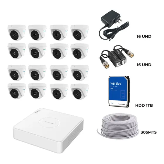 Kit Seguridad Hikvision 16 Camaras  Dvr  Accesorios 720p Hd