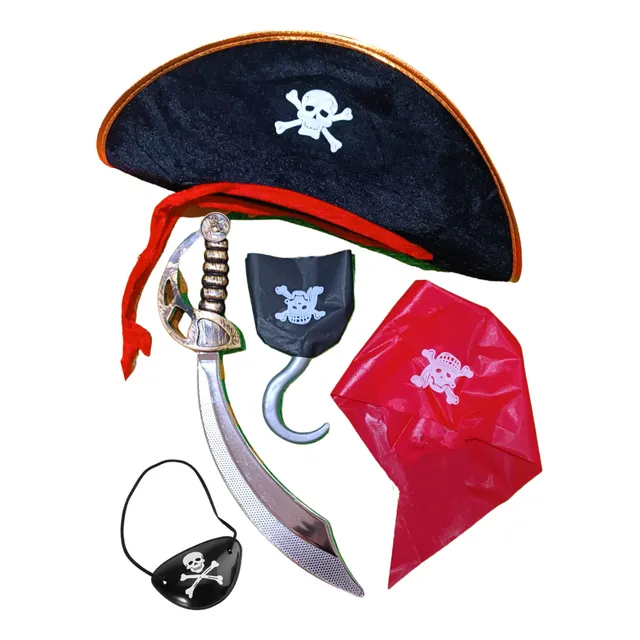 Disfraz De Pirata Niño Adulto Sombrero Parche Garfio Daga 