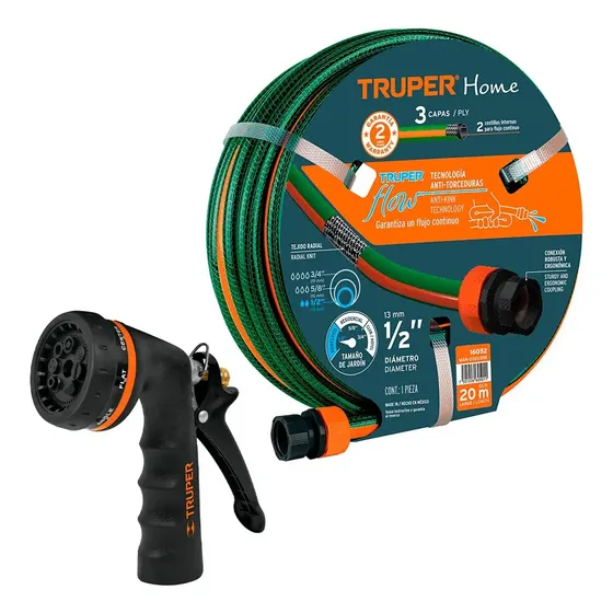 Combo Pistola De Riego Metálica Y Manguera Reforzada 20 Mts Color Verde | Cuotas sin interés