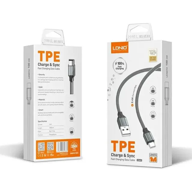 Cable De Datos Ldnio Ls441 / 30w Carga Rapida / Usb A Tipo-c Gris