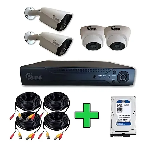 Kit 4 Camaras De Seguridad Interior Exterior Hd + Disco 500g Color Blanco