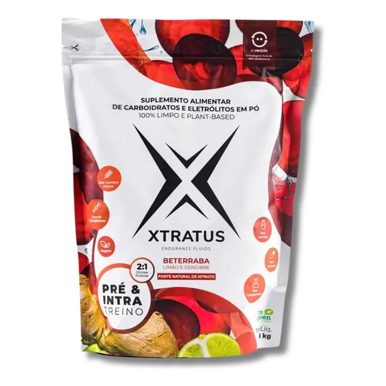 Pré E Intratreino 2:1 Plant-based Beterraba 1kg Xtratus Sabor Beterraba Limão e Gengibre