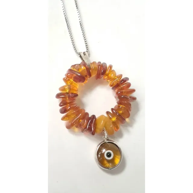Dije Ámbar Auténtico C/ Ojo Turco Amarillo Vidrio En Plata