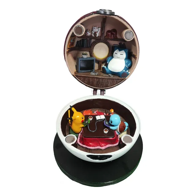 Diorama Pokebola Diseño Único Pintada A Mano 16x13 Cm