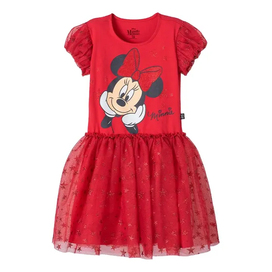 Vestido De Minnie Mouse Con Tull Rojo Para Niña