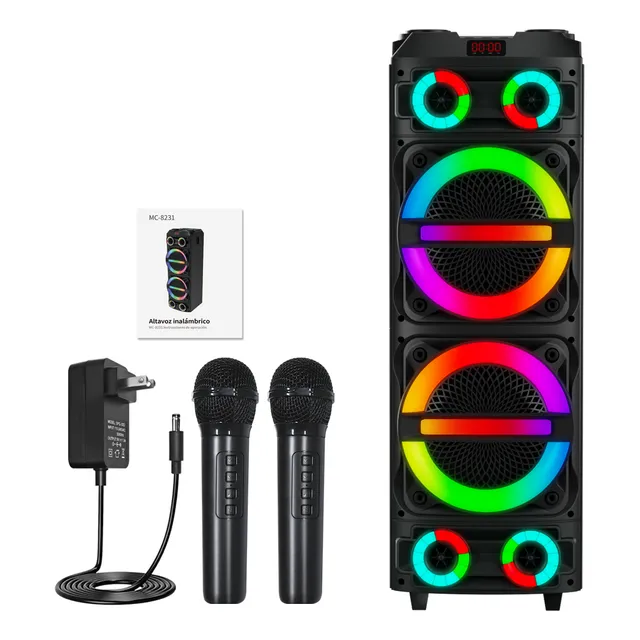 MC-8231-1 Subwoofer Grande Altavoz Bluetooth Inalámbrico con Micrófono Baterias de Litio Recargables Bocina Bluetooth inalámbrica Parlantes de 8 pulgadas x 2 Versión Bluetooth 5.1 BT/USB/TF/AUX/FM/TWS