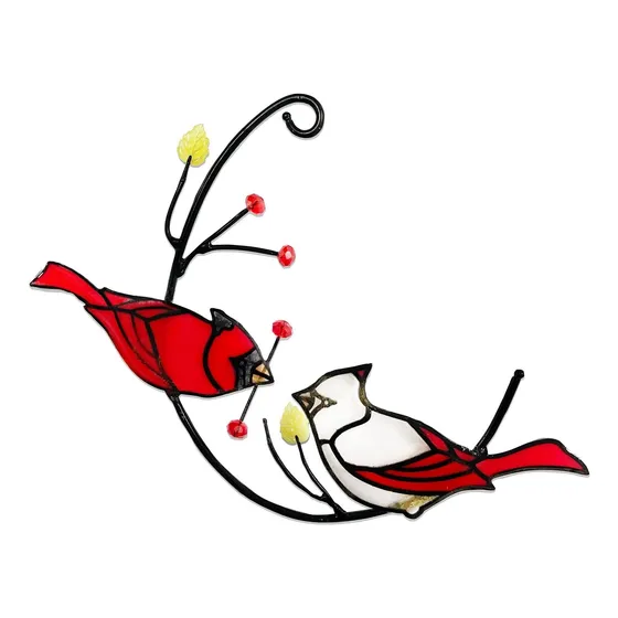 Par Vidriera Roja Diseño Pajaro Cardenal Colgar Ventana