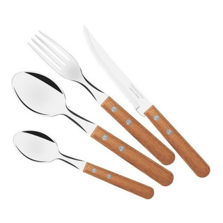Set 24 Cubiertos Tramontina Dynamic Mango Madera Acero Inox Set 24 Cubiertos Tramontina Dynamic Mango Madera Acero Inox