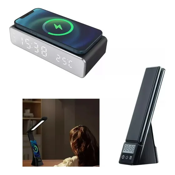 Reloj Despertador De Mesa  + Lampara Reloj Con Cargador