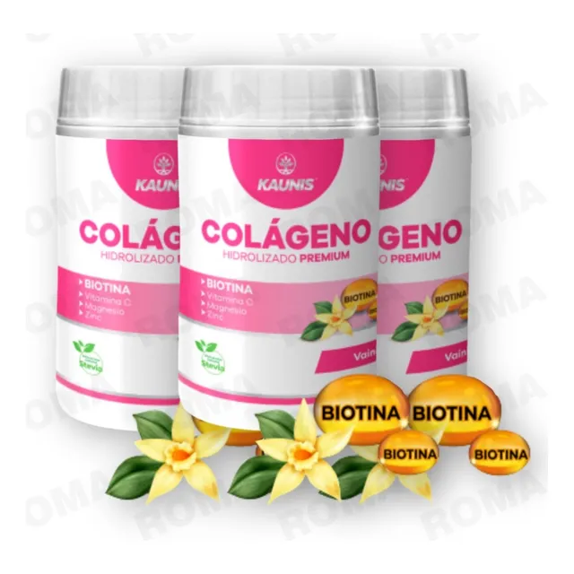 Pack 3 Colágeno Hidrolizado Biotina Vainilla 900g Kauinis
