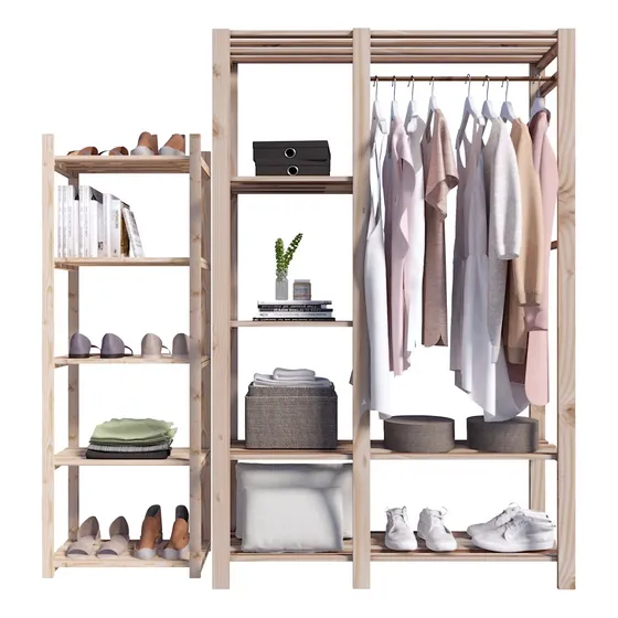 Armário Duplo Pinus De Madeira E Arara Simples Para Closet