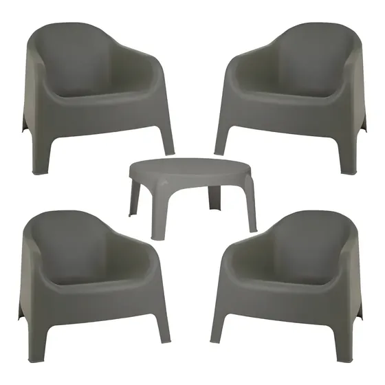 Sillon Plastico Skarpo Negro Set X4 + Mesa Ratona Gardenlife Color Gris | Cuotas sin interés