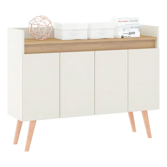 Aparador Rack Modular Retro 4 Puertas Casahogar Color Blanco