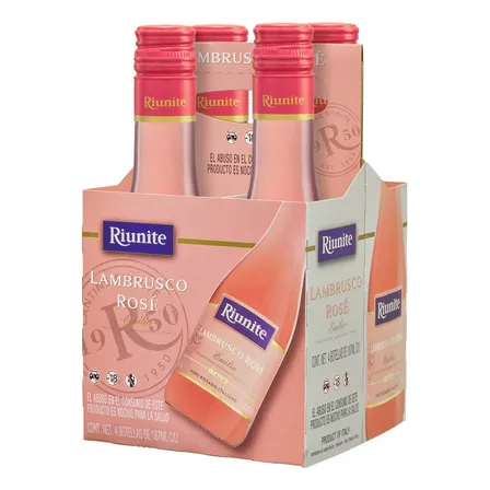 Pack X4 Vinos Rosados Lambrusco 187ml C/u Riunite