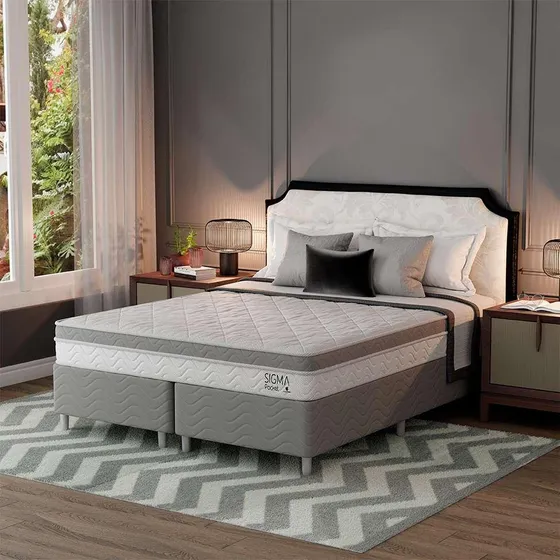 Cama Box Com Colchão Queen Sigma Molas Ensacadas (22x158x...