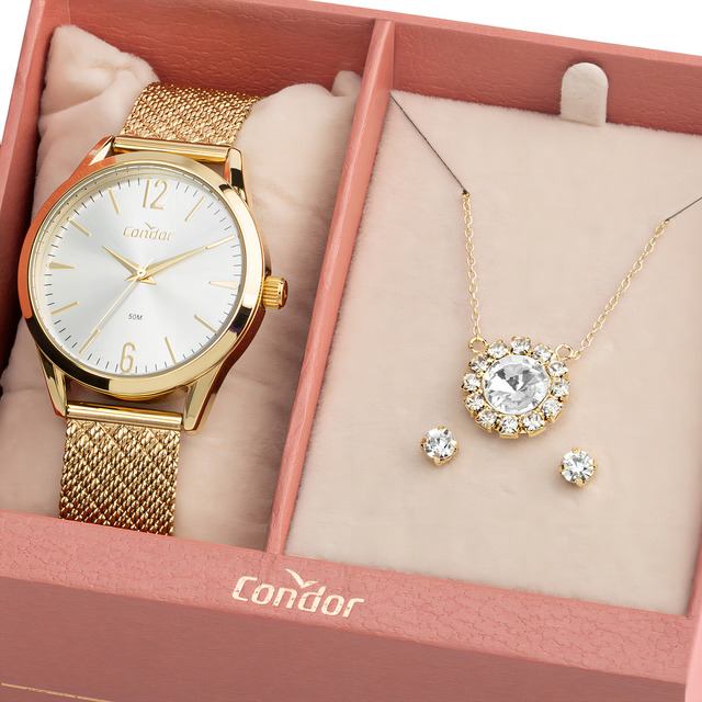 Relogio Feminino Condor Dourado Pulseira Texturizada Luxo Relogio Feminino Condor Dourado Pulseira Texturizada Luxo