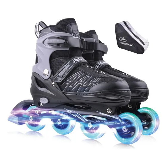 Patines Profesionales En Línea Ajustables Ruedas Luces Bolso
