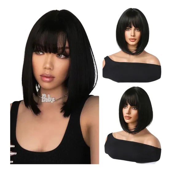 Lace Curta Wig Orgânica Aspectos De Cabelo Humano Com Franja