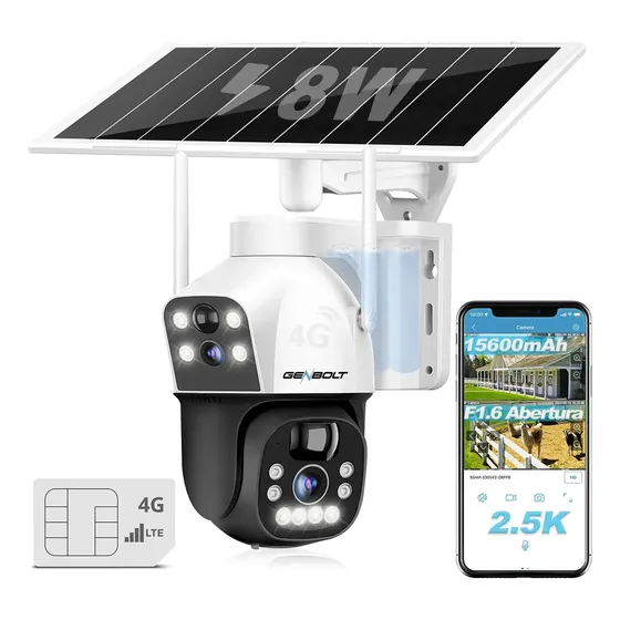 Genbolt 3g/4g Lte Solar Cámara De Vigilancia Exterior 360 Smart Inalámbrica 2.5k 8w 15600mah Batería Cámara De Seguridad Sin Wifi Doble Lente Foco Cámara Ip Cctv Con Tarjeta Sim Y Detección Humanoide