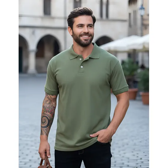 Camisa Gola Polo Algodão Com Elastano Malha Peruana Slim Fit