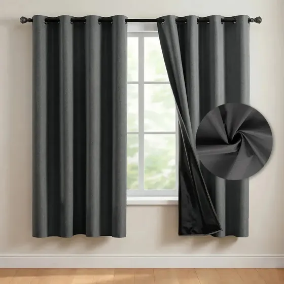 Cortina Blackout 100% Casatua Set de 2 Paños 160x135cm Tela Engomada - Gris Medio