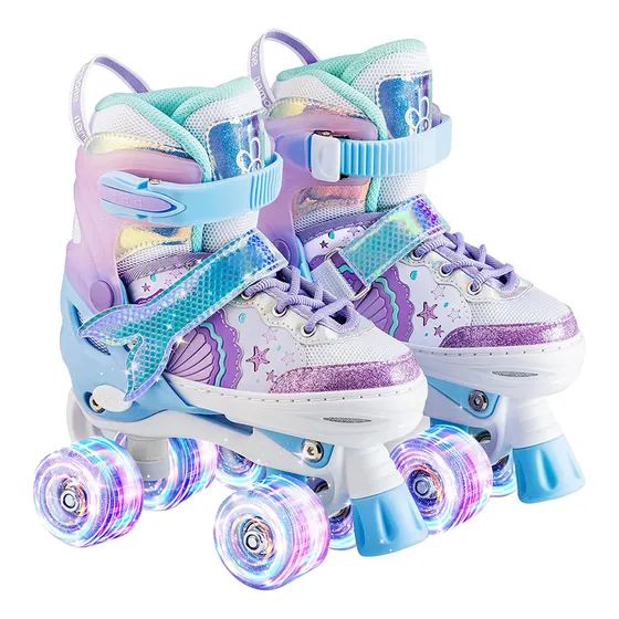 Patines 4 Ruedas Led Rupu Niñas Ajustable Sirena Aquapurple