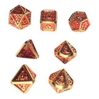 Set Dados Metal X 7 Para Rol Rojo Bordes Dorado Armas #29 Set Dados Metal X 7 Para Rol Rojo Bordes Dorado Armas #29