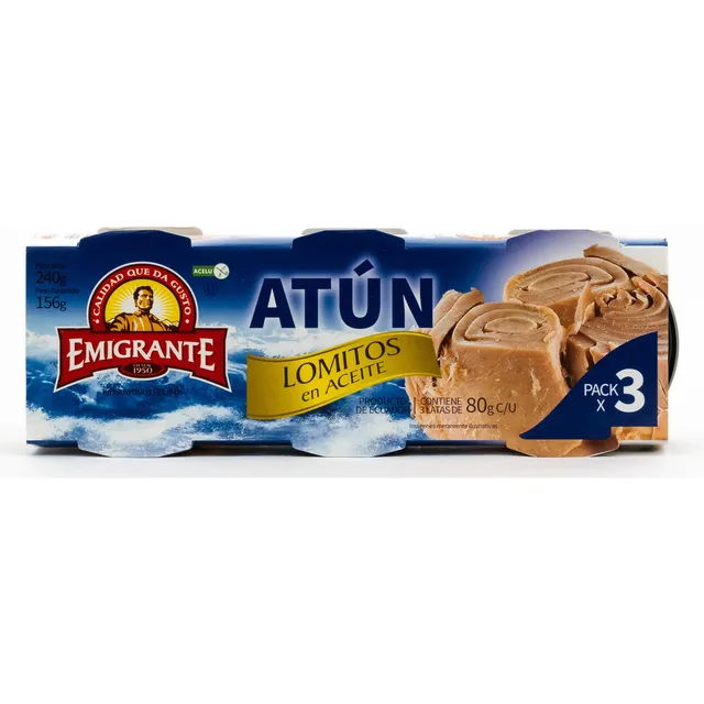 Atún Lomitos En Aceite Emigrante 80 Grs Pack X3