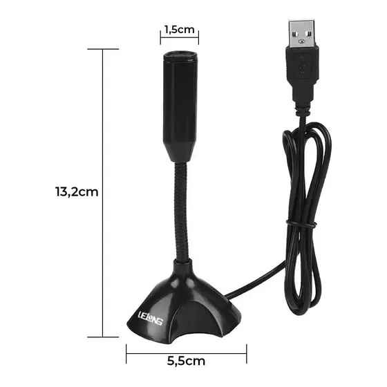 Microfone De Mesa Usb Para Pc Notebook Jogos Aulas Online Cor Preto