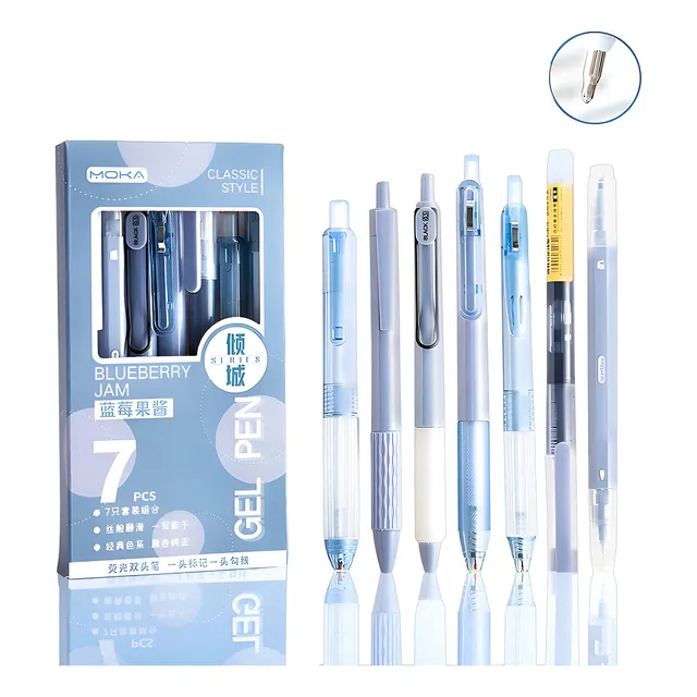 Set De Bolígrafo De Gel Tinta Negra Punta Fina 7 Pzas