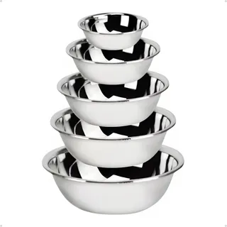 Conjunto 5 Tigelas Aço Inox Saladeira Bowl Bacia Vasilha Conjunto 5 Tigelas Aço Inox Saladeira Bowl Bacia Vasilha