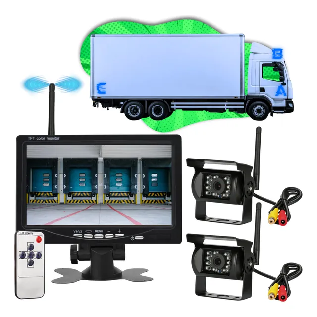 Kit Tela 7 Pol Lcd 2 Cameras Led Infra Wireless Sem Fio 24v