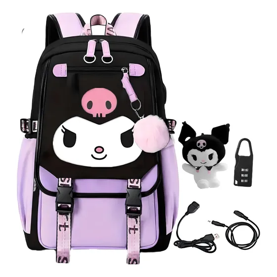 Mochila Escolar De Gran Capacidad Morada Kuromi W Color Viol