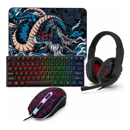 Combo Gamer Periféricos Teclado Mouse Rgb Mouse Pad Headset Preto Preto