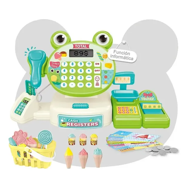 Juguete De Caja Registradora Para Niños Con Calculadora Real Simulación De Supermercado, Con Pantalla Lcd, Escáner,juguetes De ,caja Registradora Juguete De Infantil Juego Para Niñas Niño Verde